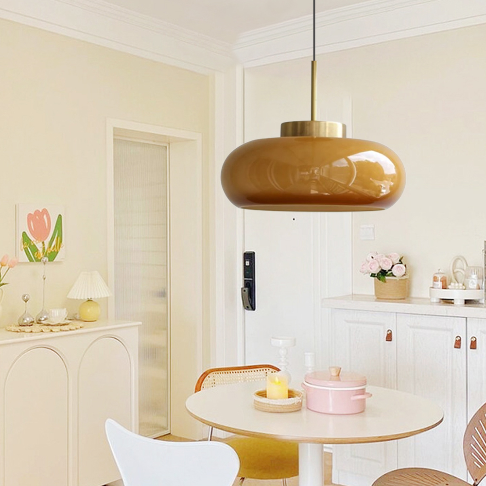 Mid Century Modern Yellow Glass Pendant Light Dining Room Bedroom Chandeliers