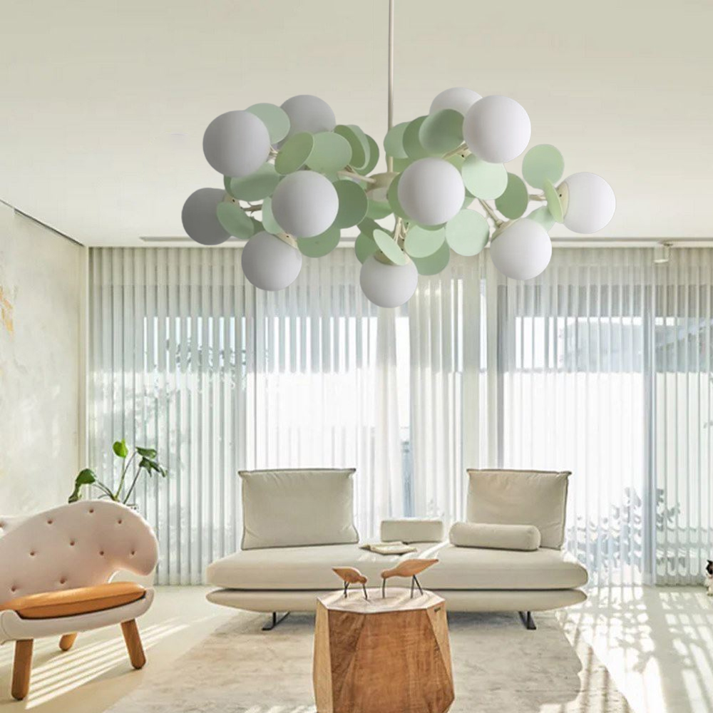 French Cream Style Living Room Glass Pendant Light Modern Green Bubble Chandelier