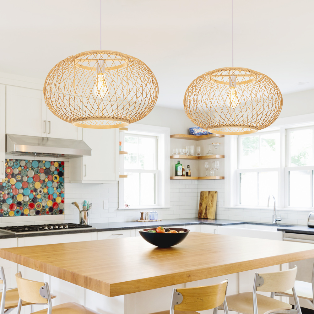 Dining room bamboo pendant light shade hand knitted chandelier