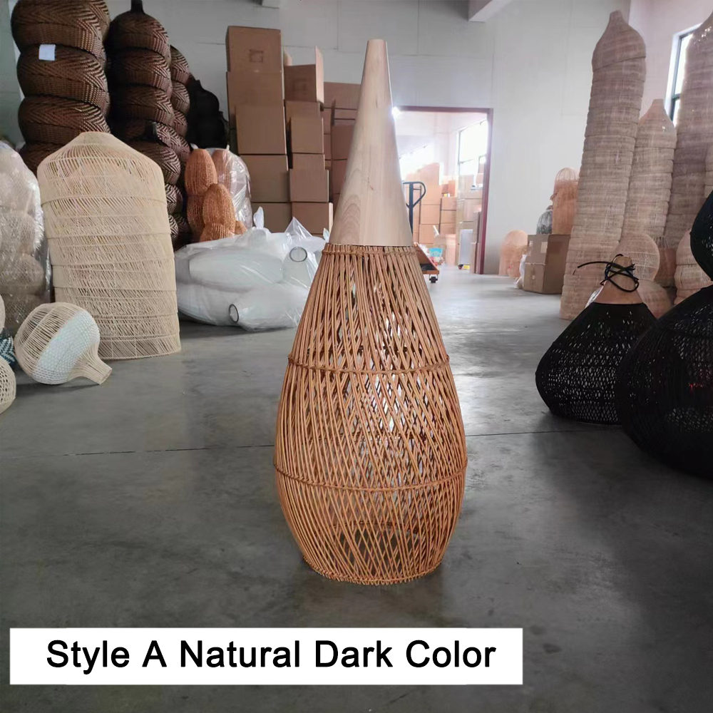 Unique Rattan Pendant Light Wabi Sabi Handmade Wooden Rattan Lamp Fixture