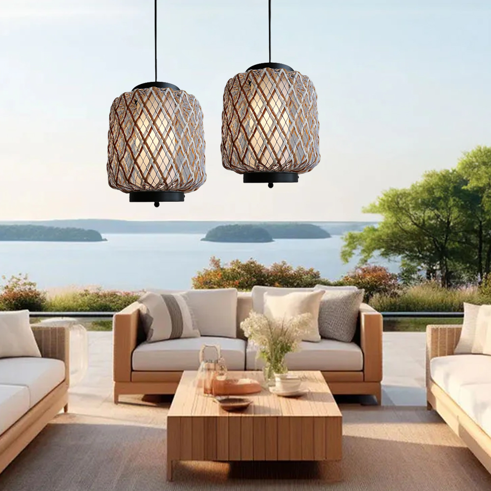 Outdoor Waterproof Lantern Chandelier Garden Balcony Rattan Decorative Lamps
