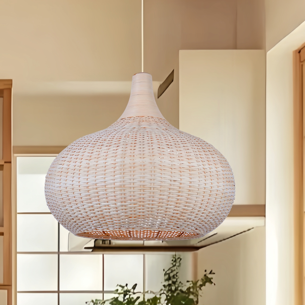 Vintage Handmade Natural  Off-White Rattan Pendant Light