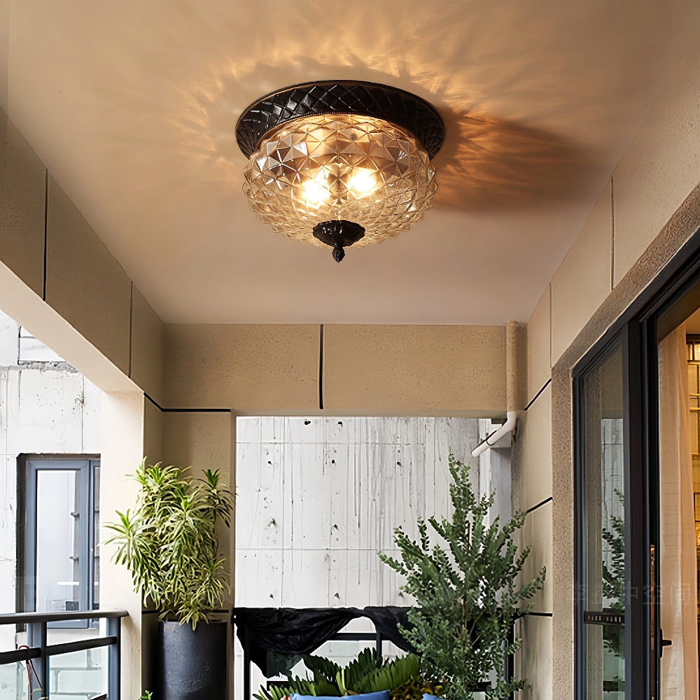 Vintage Entrance Light Corrugated Glass Ceiling Light