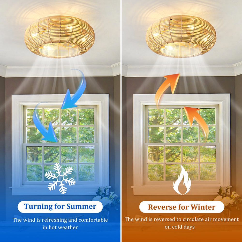 Bohemian Atyle Rattan 20 Inch Ceiling Fan Light 