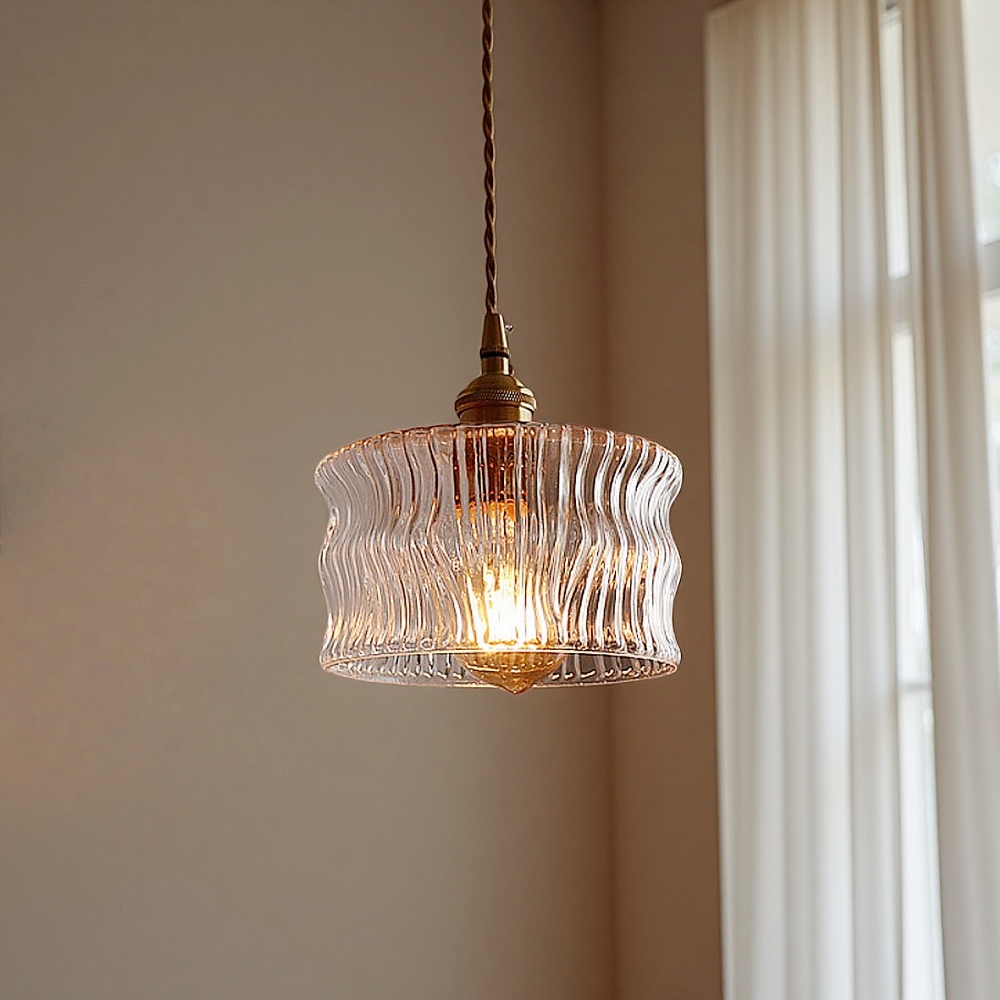 Japanese retro brass bark patterned glass chandelier