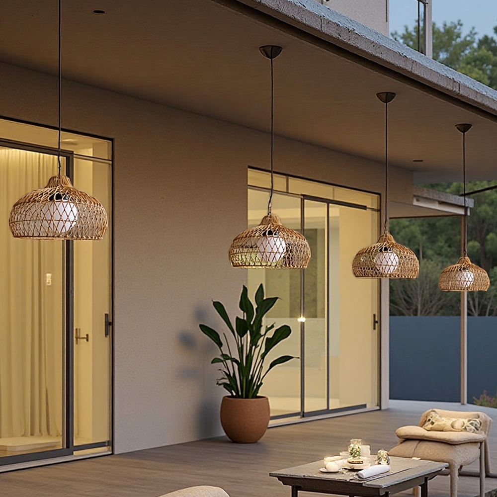 Outdoor courtyard waterproof rattan woven pendant light 16 inch decorative pendant light