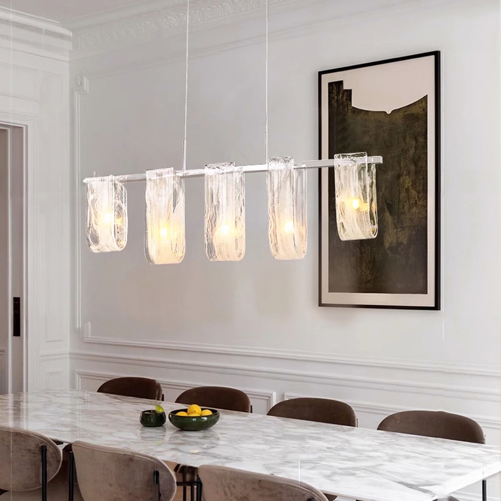 French style cloud glass restaurant pendant light island platform straight strip artistic light