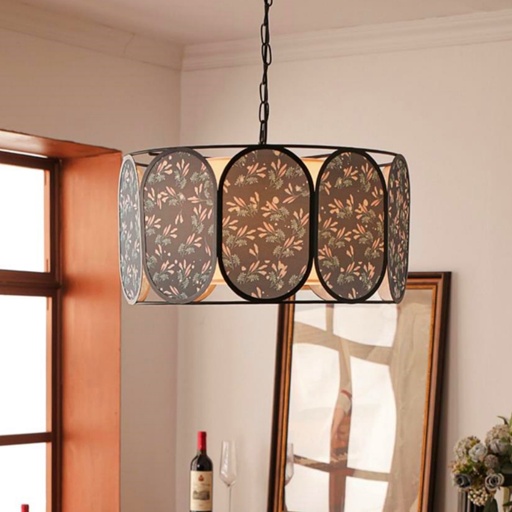 French Vintage Floral Fabric Pendant Light