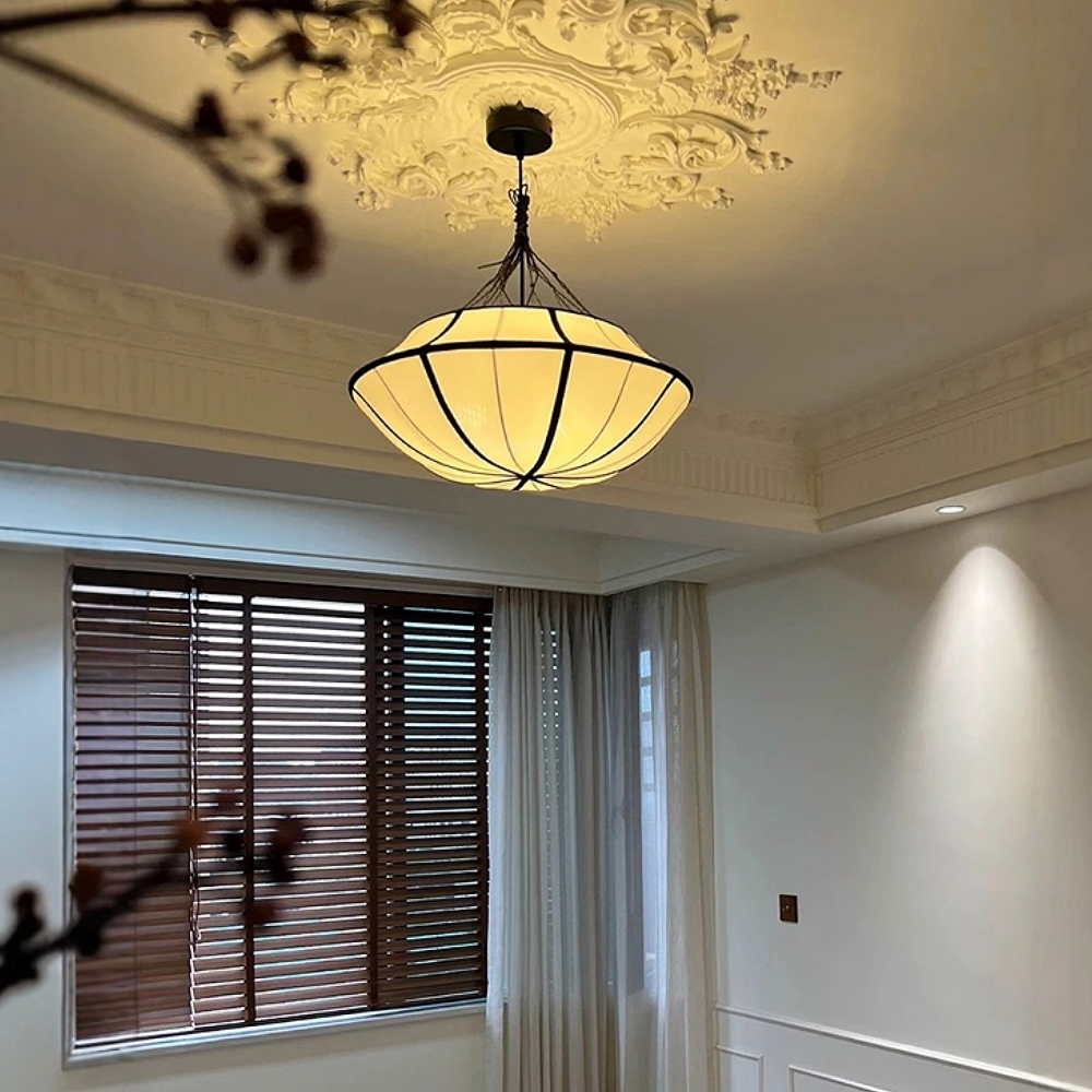 French Drum Shaped Satin Fabric Pendant Light