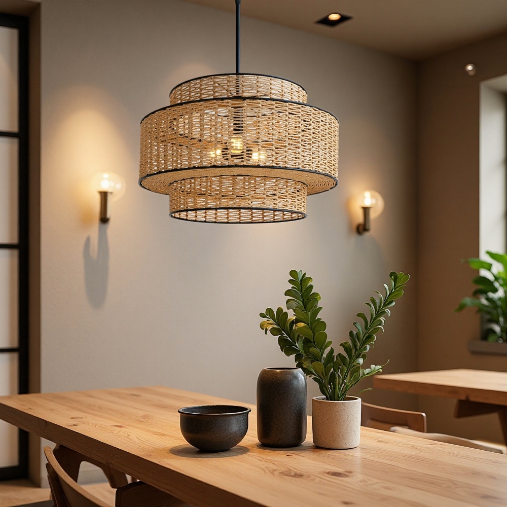 Wabi Sabi Handwoven Linen Rope Art Pendant Lamp