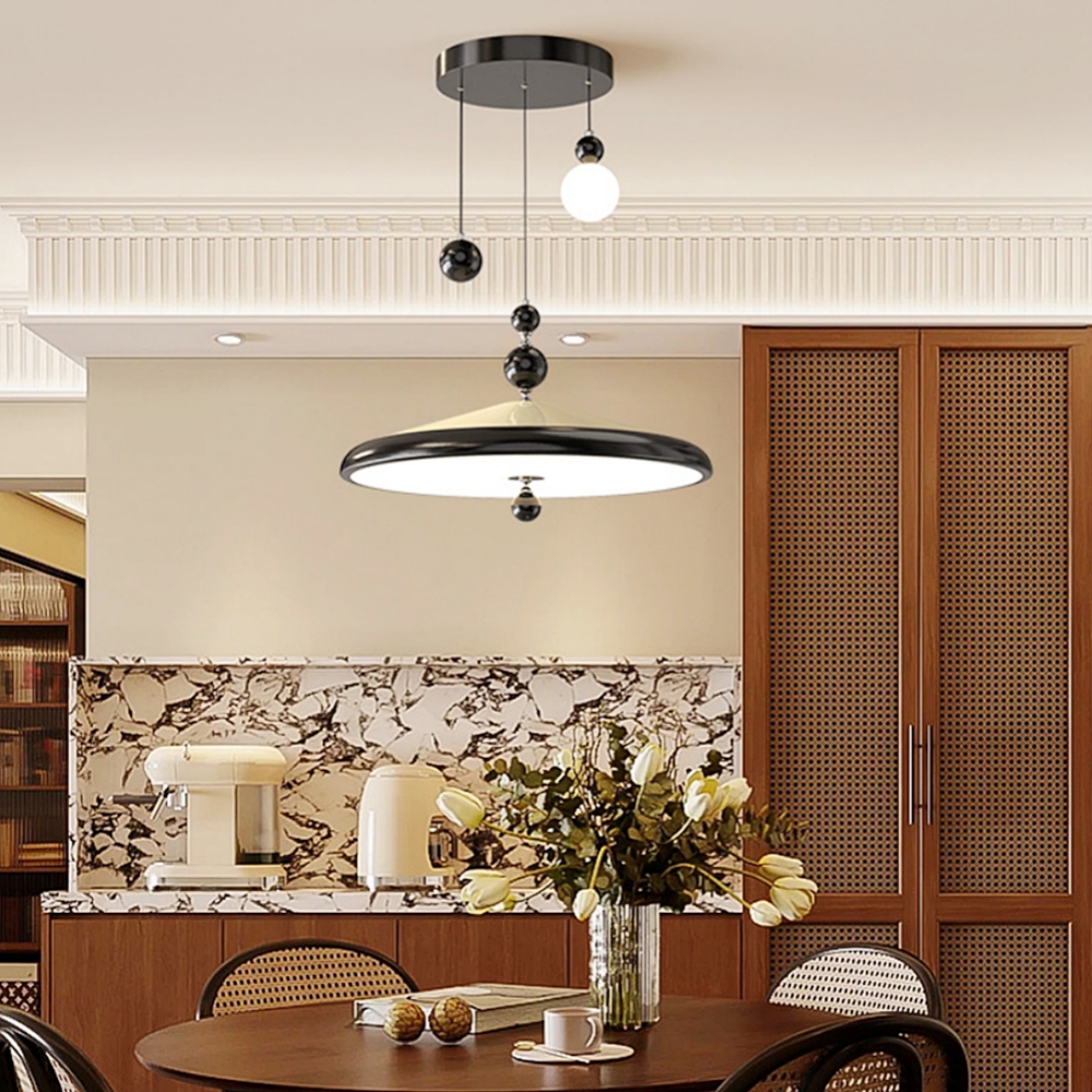 Retro Walnut Finish Creative Round LED Pendant Light 