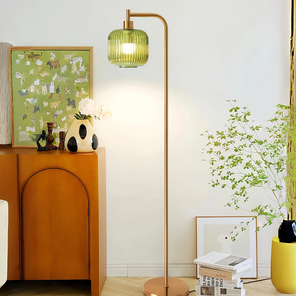 Vintage Green Glass Floor Lamp Water Ripple Light Shadow Effect