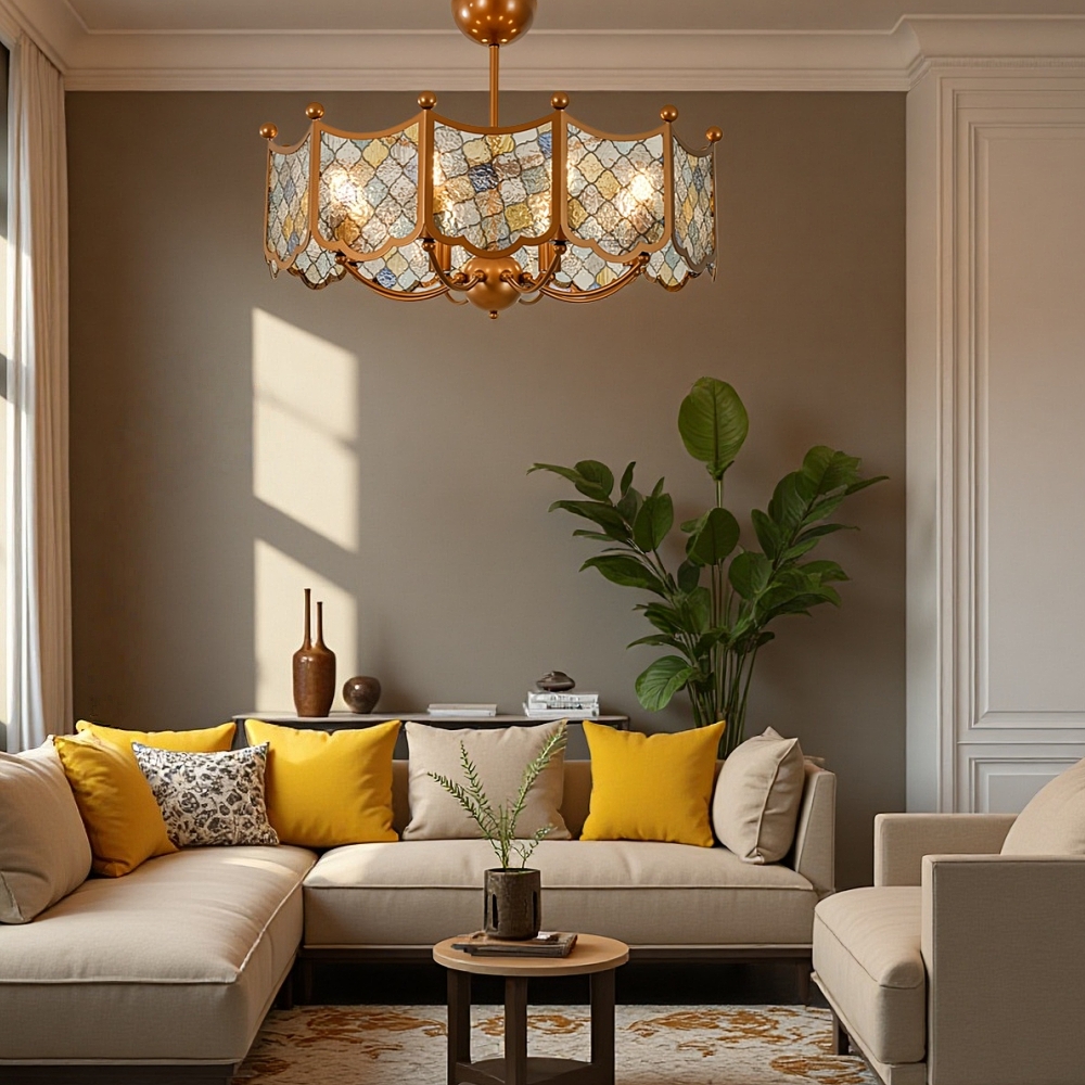 Mid-Century Vintage Enameled Glass Chandelier