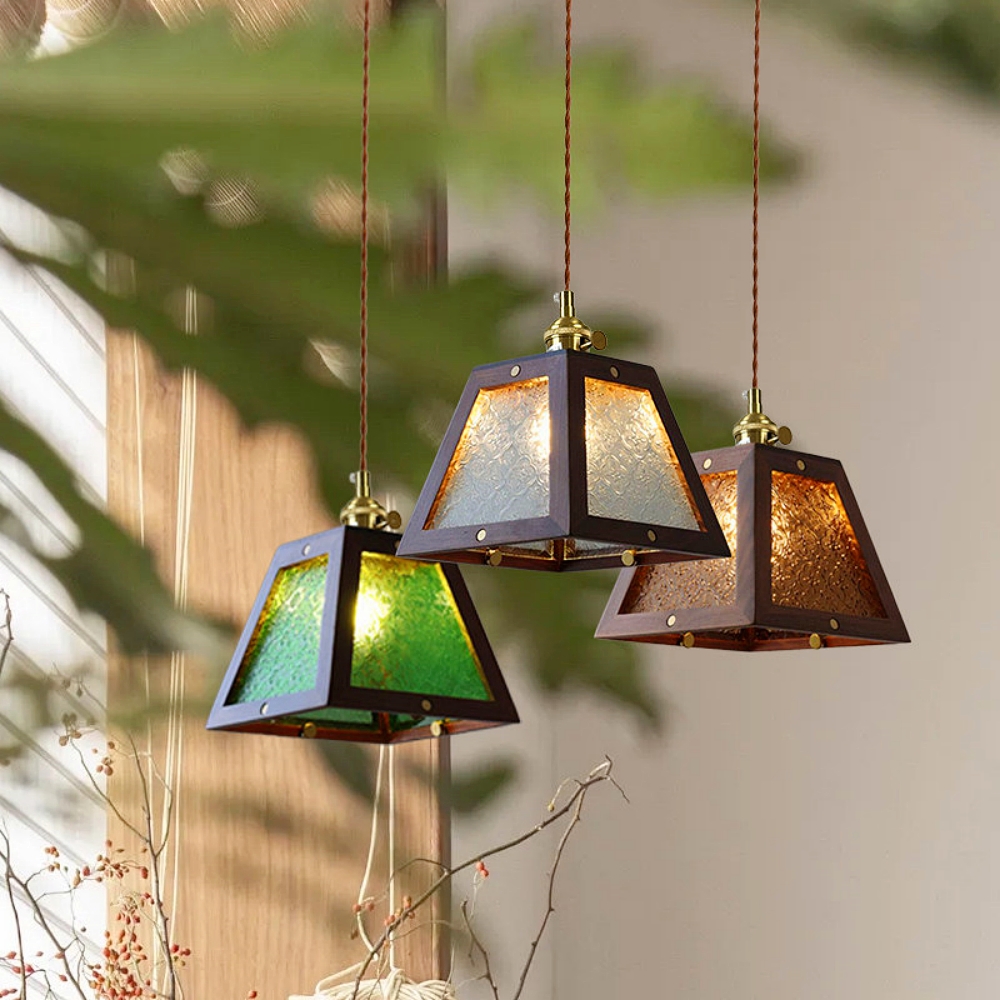 Vintage Etched Glass Pendant Lamp Cozy Bedroom Bedside Lighting