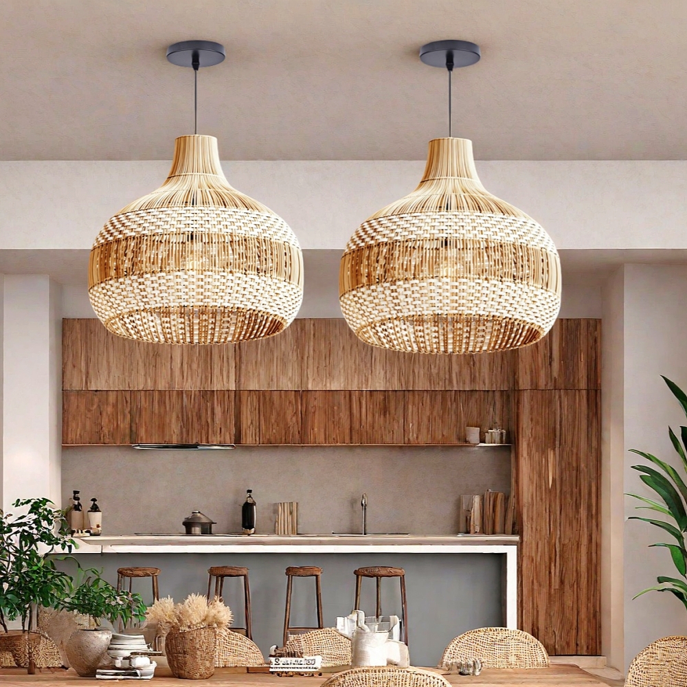 Boho Vintage Rattan Pendant Light Southeast Asian Woven Design