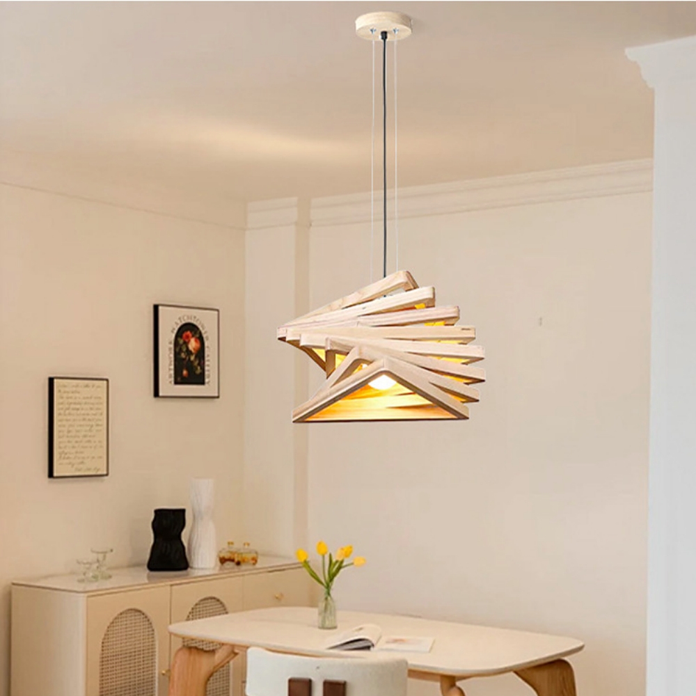 Japanese Retro Wooden Spiral Pendant Lamp