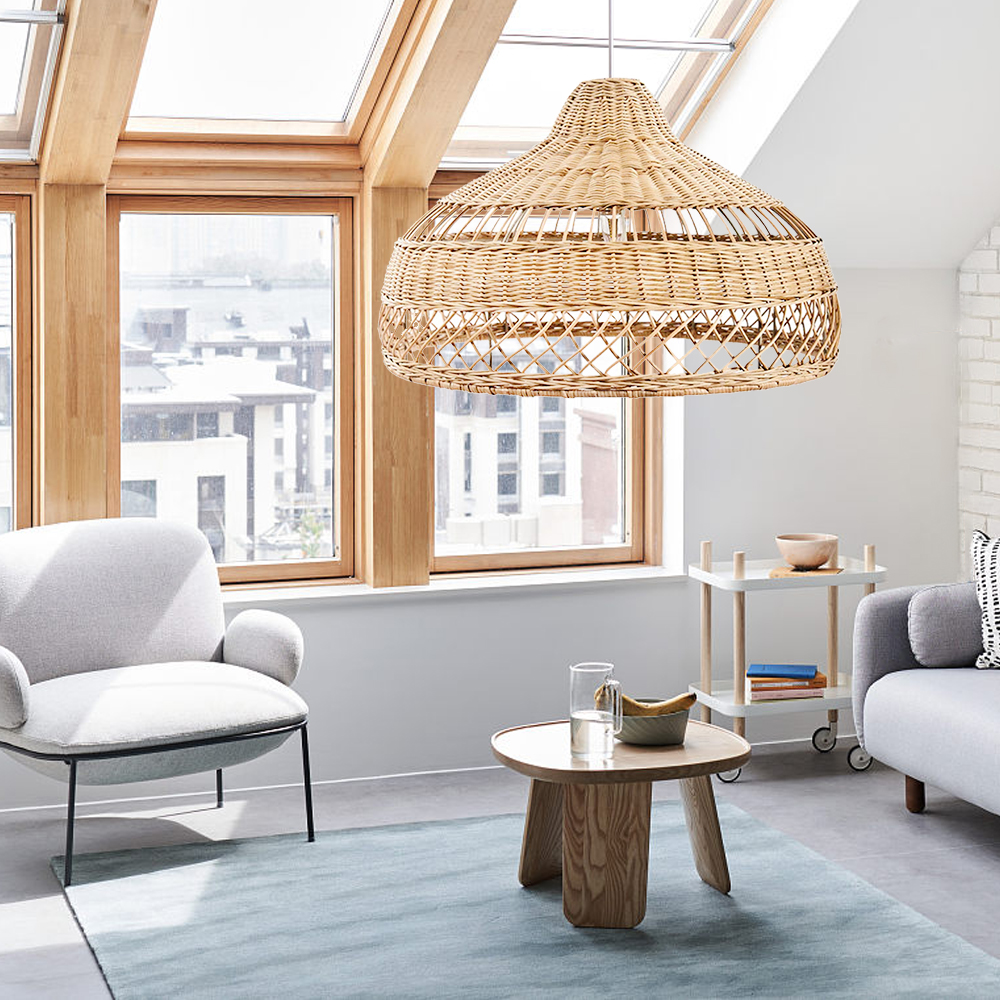 Hand-Woven Light Brown Basket Rattan Pendant Light Shades For Bedroom Living Room