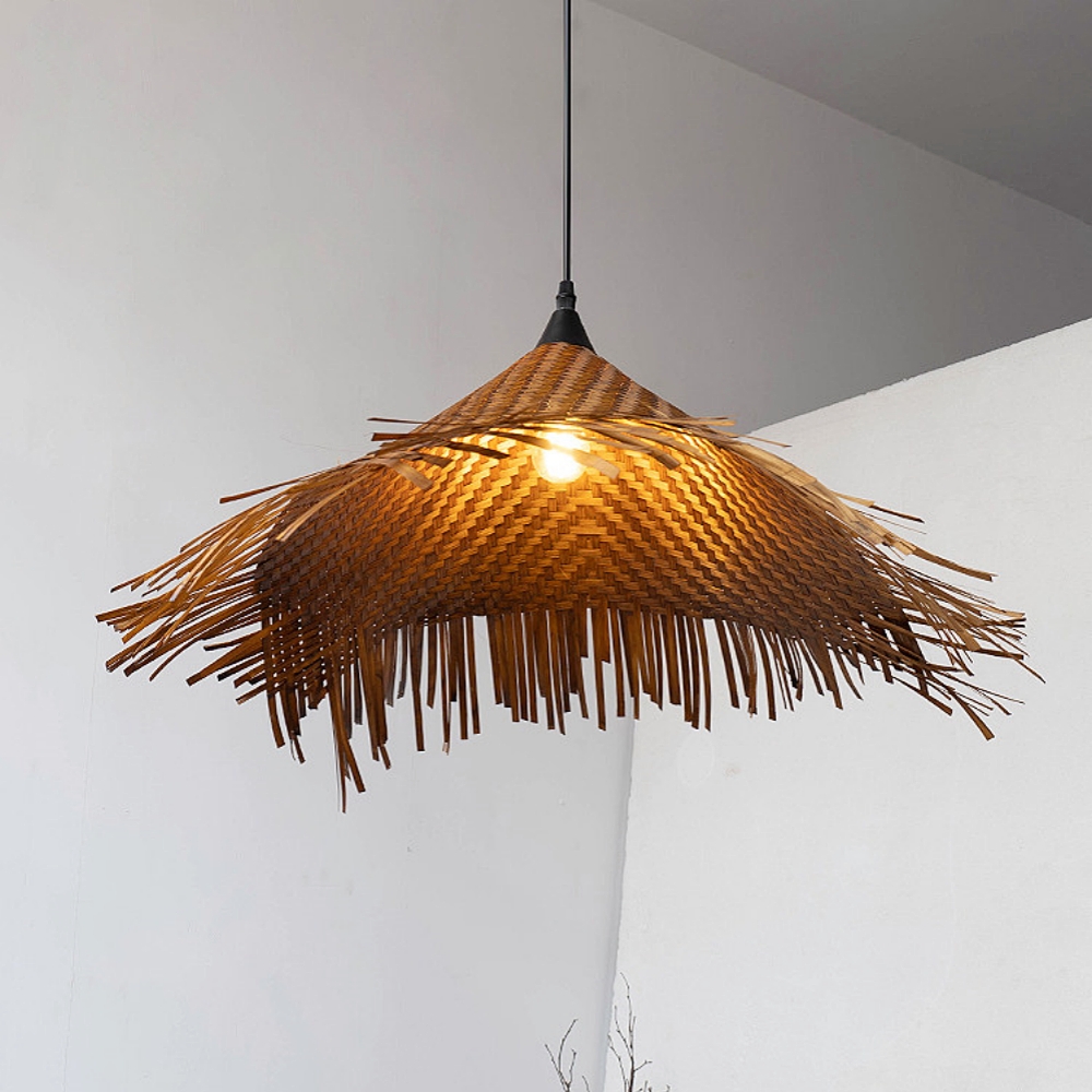 Wabi-Sabi Handmade Bamboo Woven Hat Pendant Light