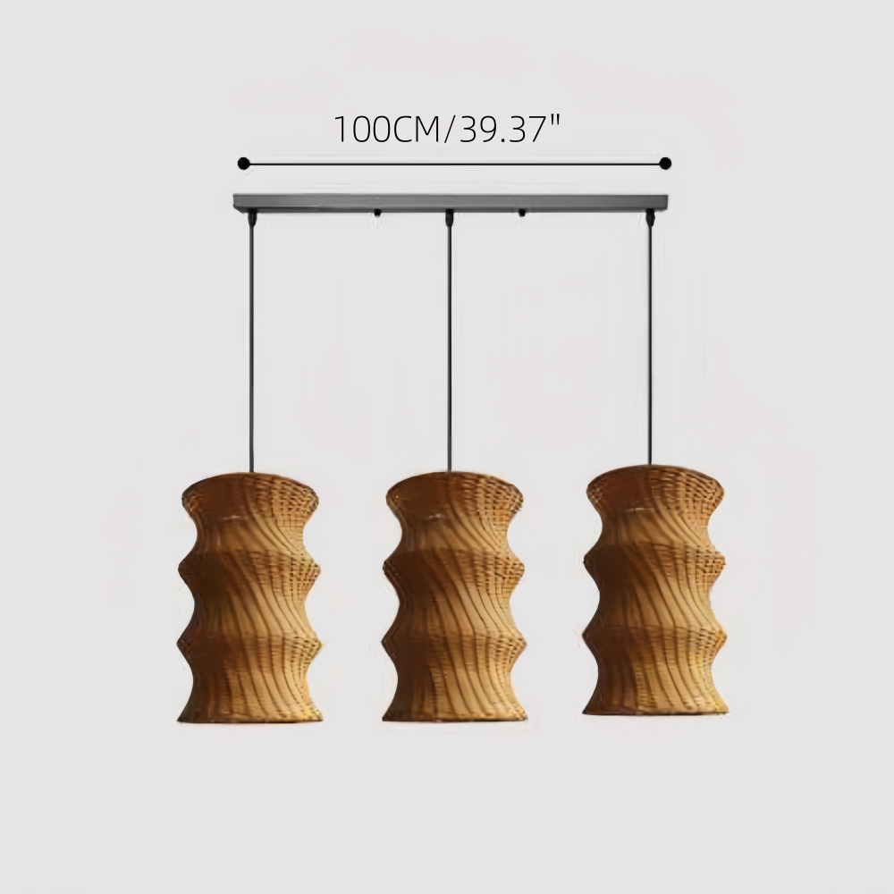 Artisanal Wabi-Sabi Rattan Wavy Column Pendant Light