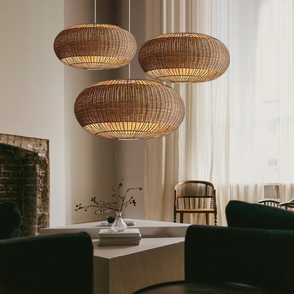 Eco-Friendly Rattan Pendant Light for Living Room Wabi-sabi Style