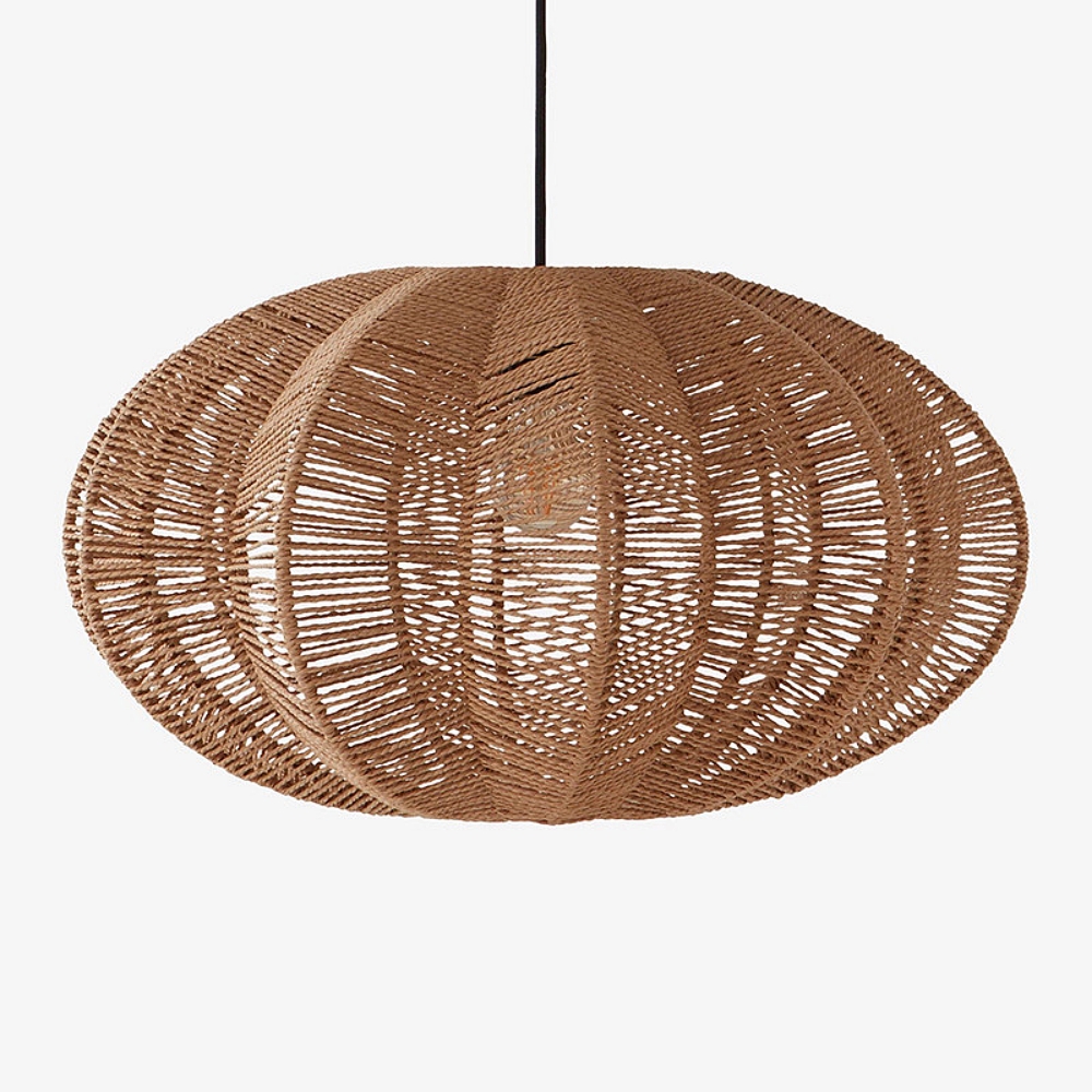 Bohemian Woven Rattan Oval Pendant Lamp Natural Textured Lighting