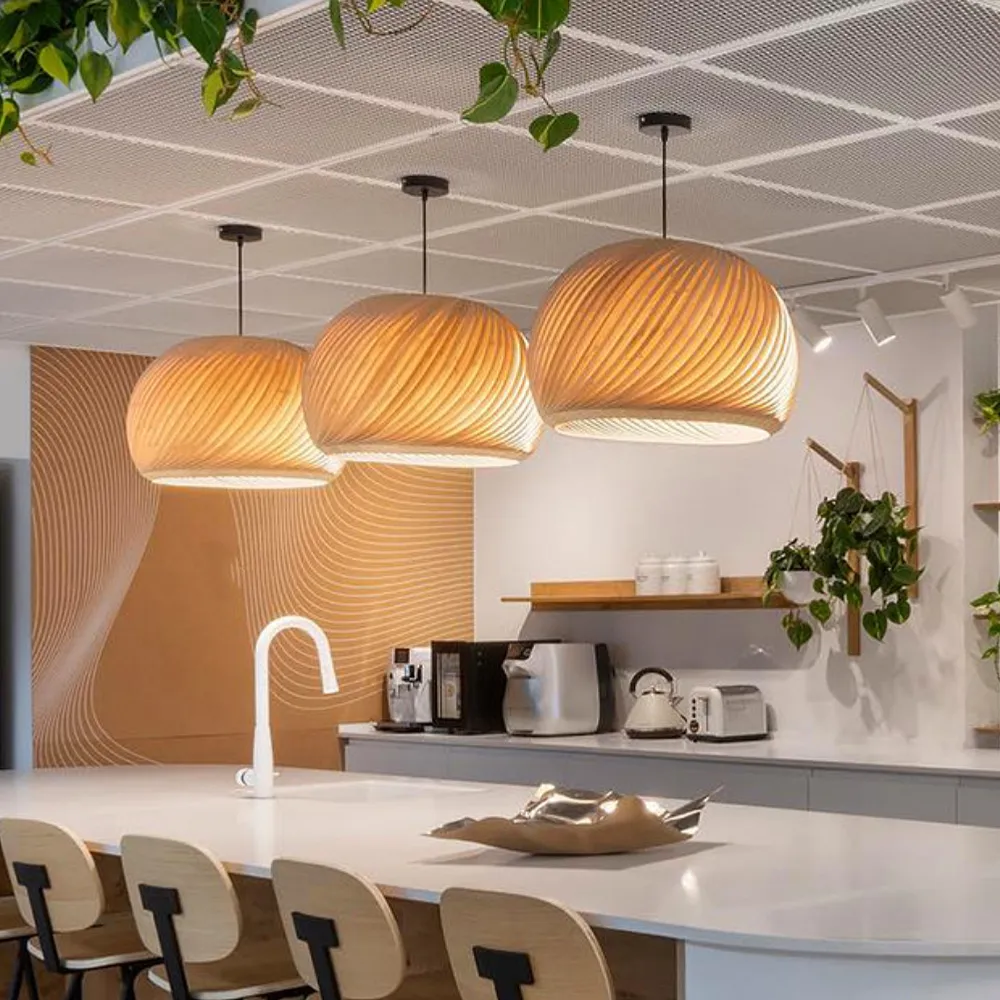 Spiral Wood Veneer Dome Pendant Light