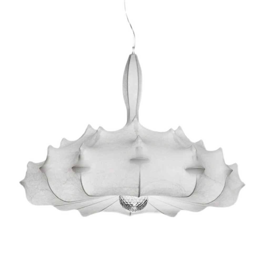 Japanese Cream Silk Chandelier Mid-century Retro Conic Pendant Light