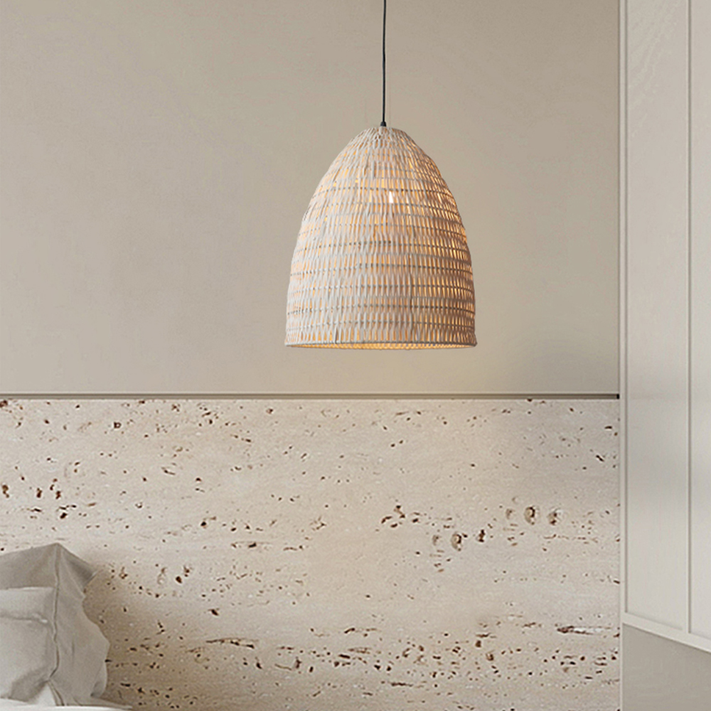 Bohemian kitchen island rattan pendant light bell shaped bedroom bedside lamp
