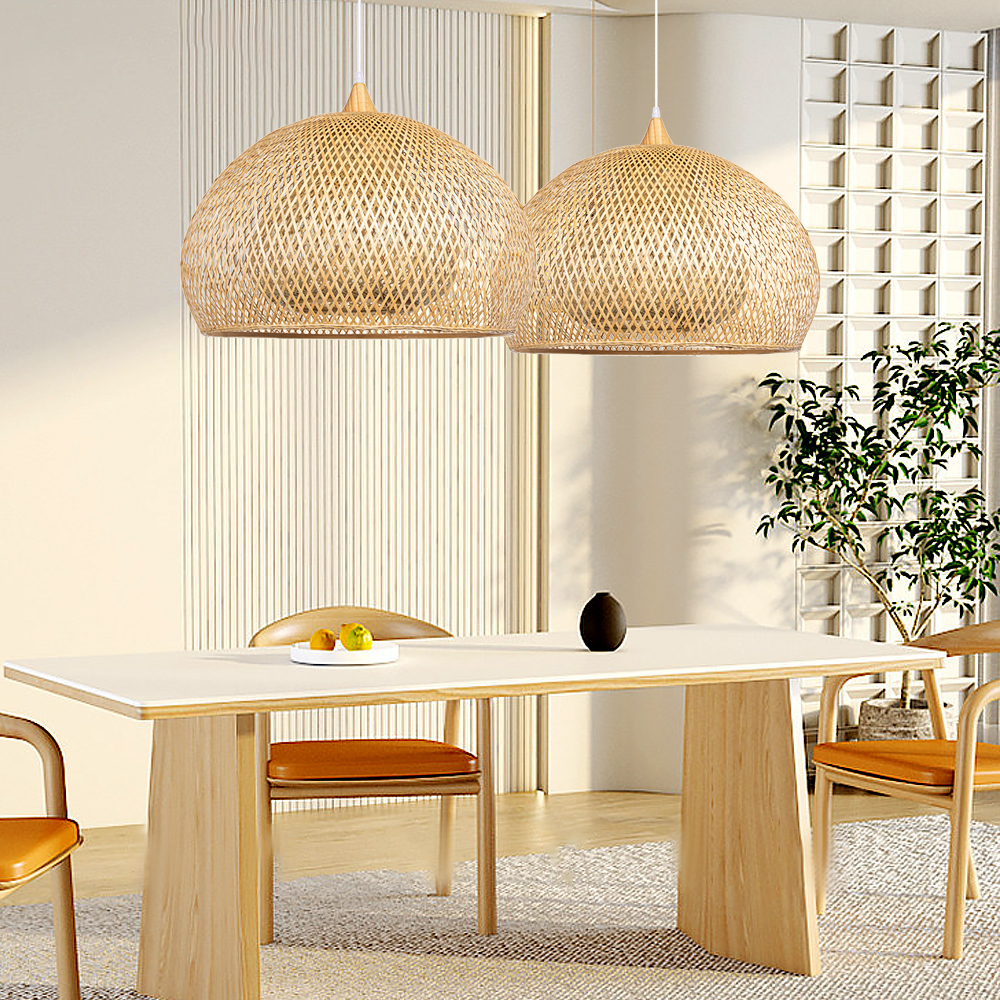 Japandi Home Decor Bamboo Ceiling Lamp Woven Rustic Pendant Lighting