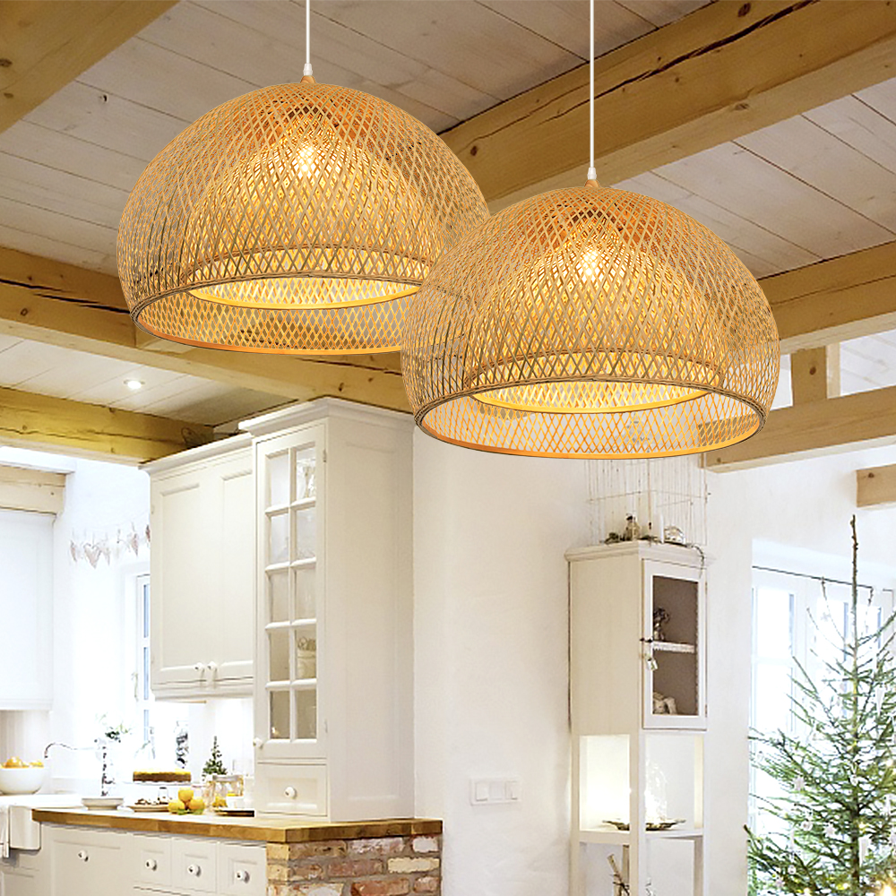 Handmade 2-Layer Bamboo Pendant Light Sustainable Ceiling Light Shades