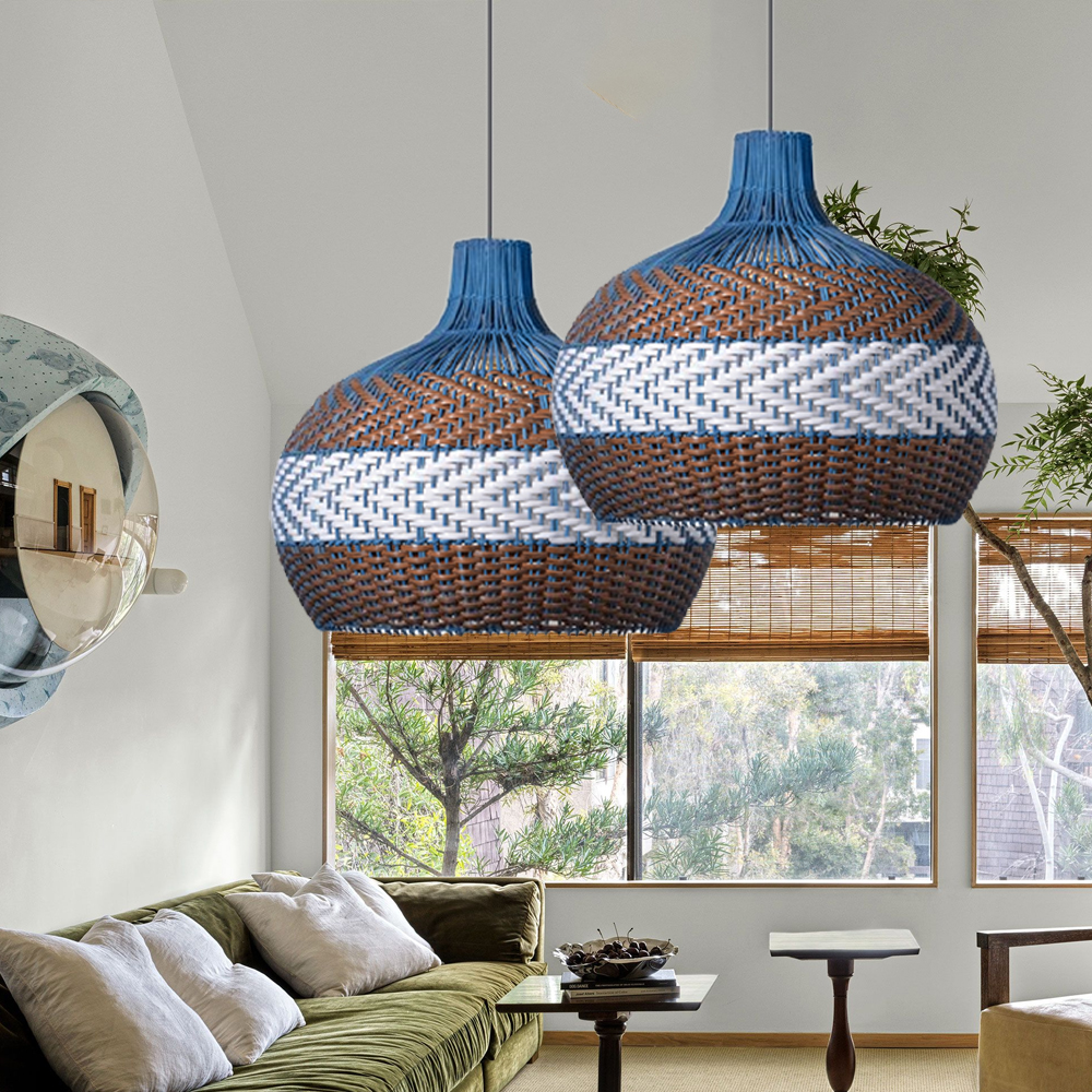 Azure Blue Rattan Pendant Light Minimalist Home decor Lighting