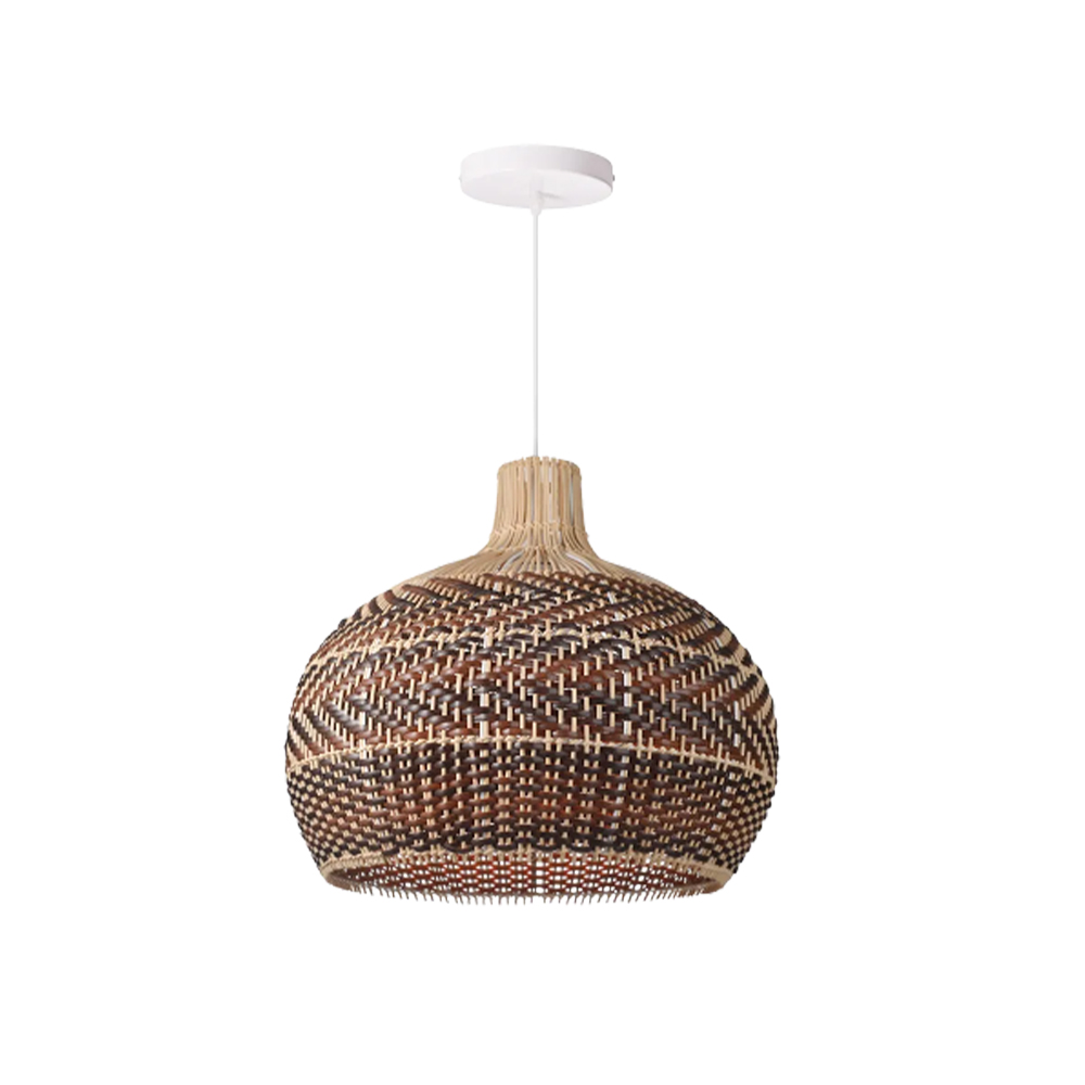 Hand-woven Black And Brown Spliced Rattan Chandelier Herringbone Wicker Pendant light