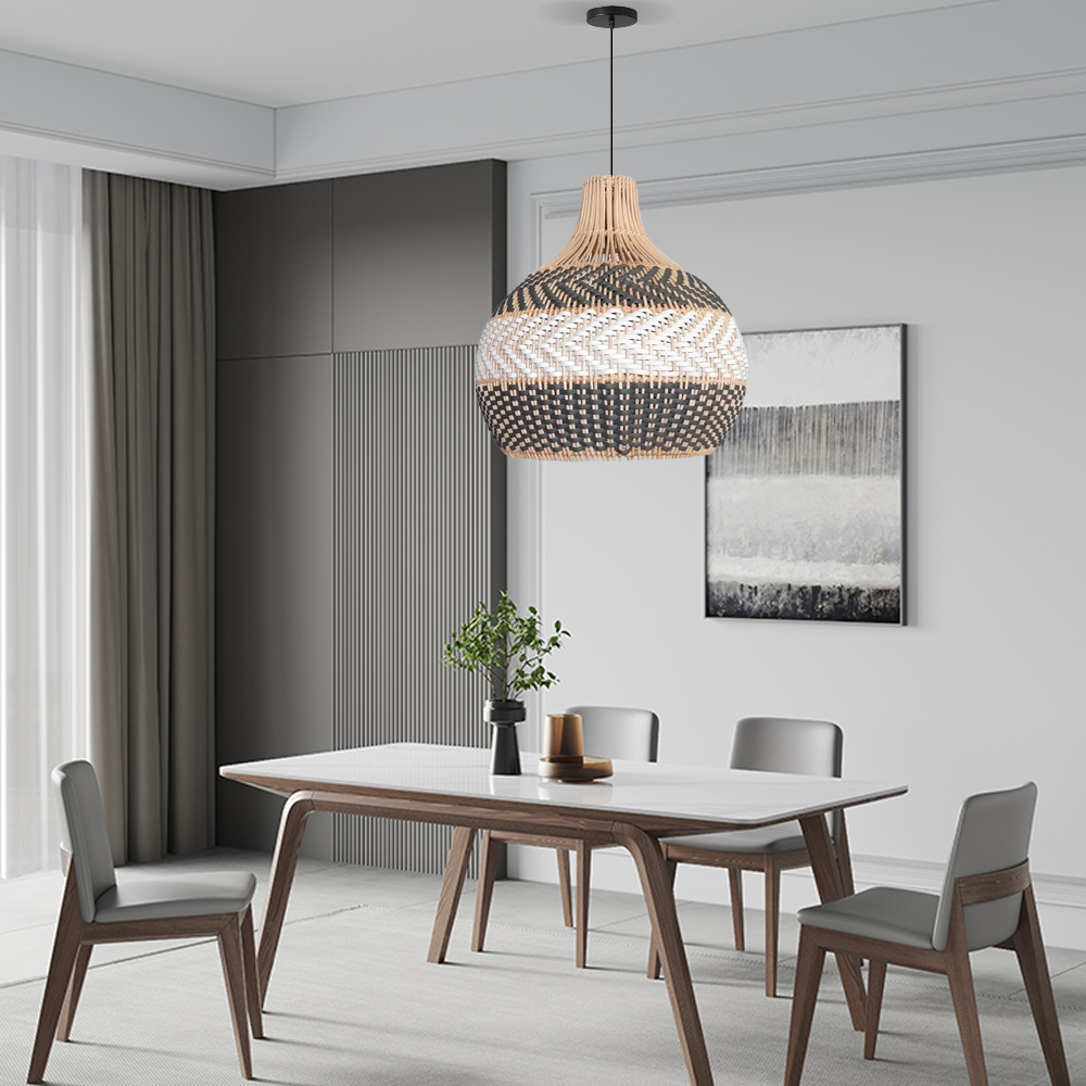 Florida Grey Dining Room Pendant Light Kitchen Island Rattan Woven Chandelier