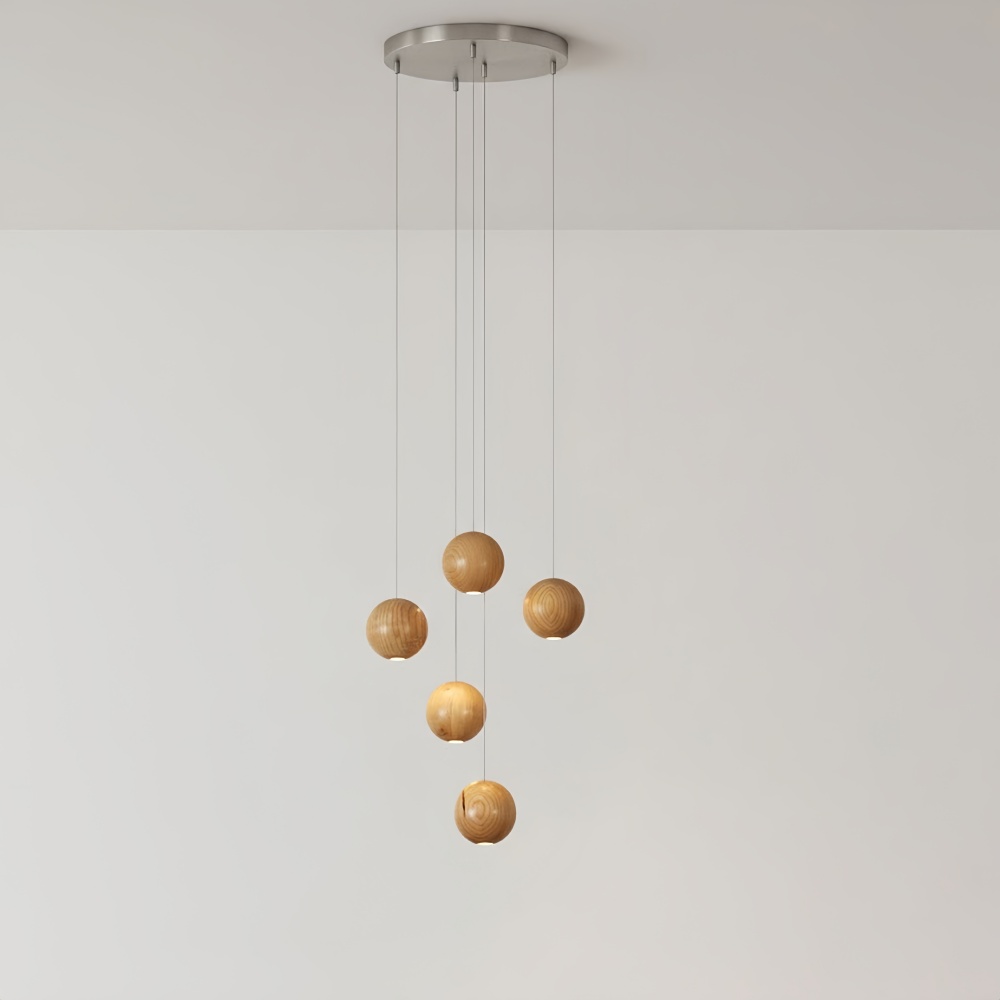 Nordic Wooden Spherical Cluster Pendant Light