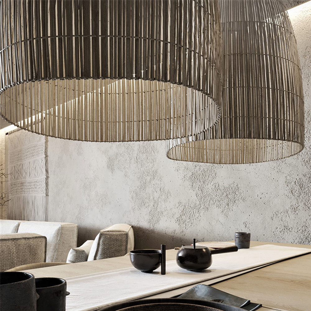 Japanese Style Wabi-sabi Dining Room Modern White Rattan Chandelier