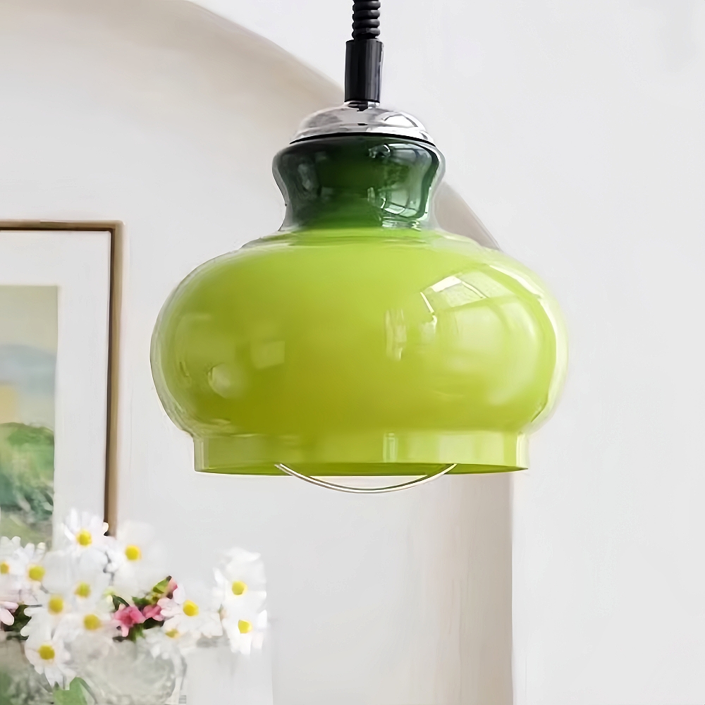 French Retro Cream Style Gourd Shaped Glass Art Pendant Light