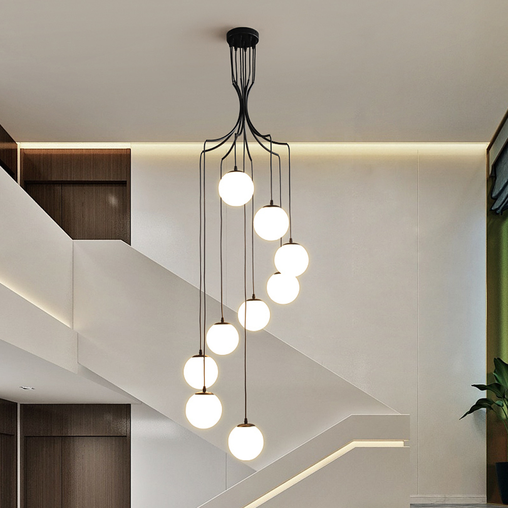 Hardwired Black Staircase Pendant Lights 400 CM Long Multiple Bubble Chandelier