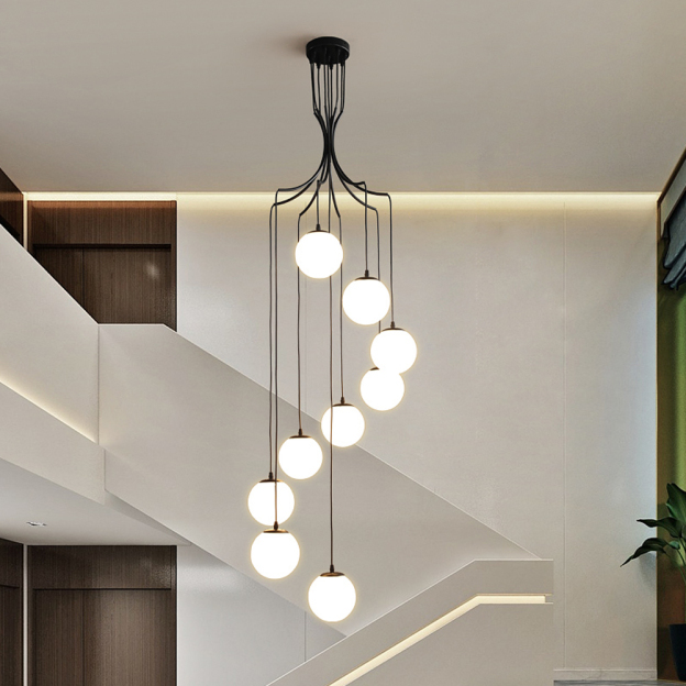 Loft Glass Chandelier Modern Bubble Brass Long Metal Pendant Light