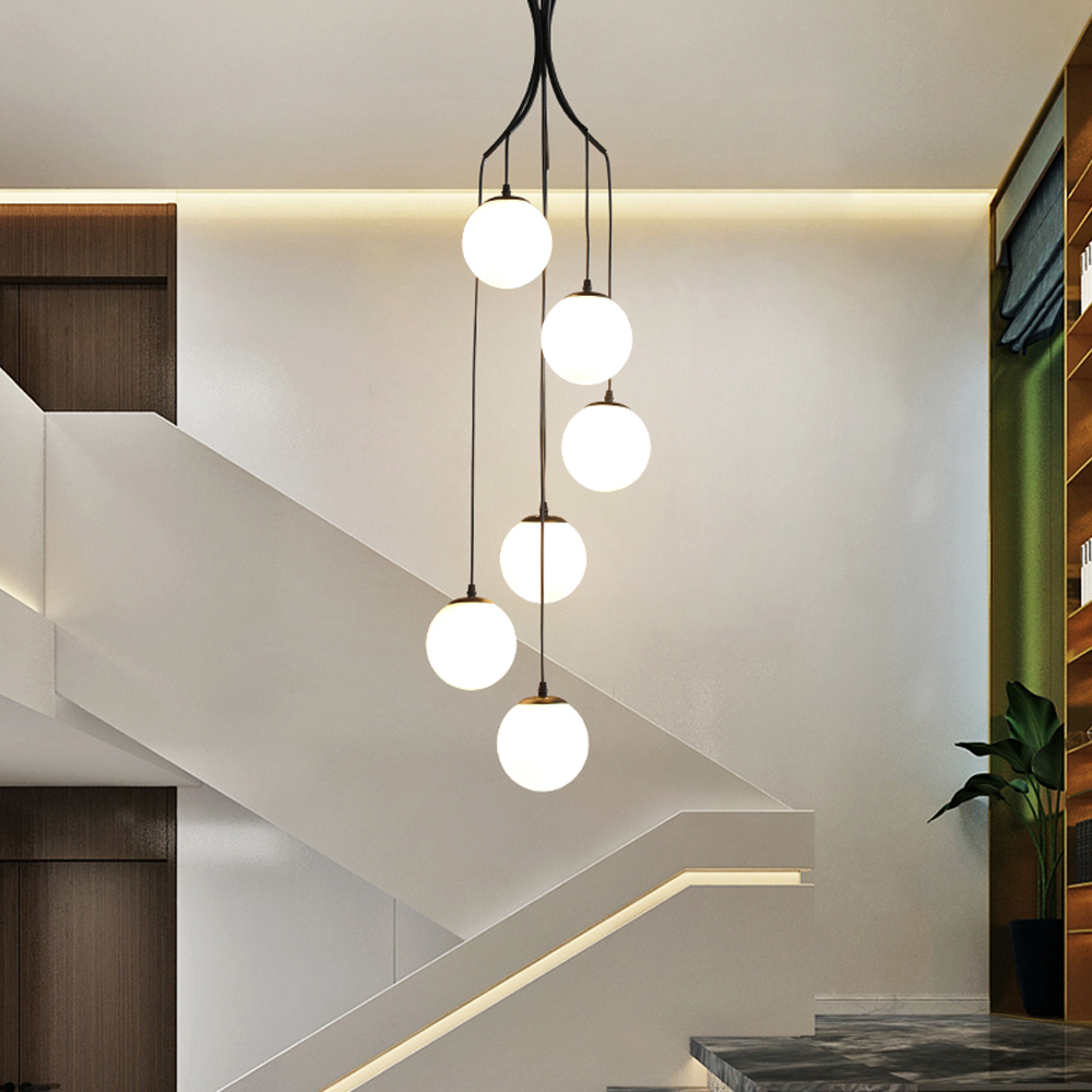 Loft Glass Chandelier Modern Bubble Brass Long Metal Pendant Light