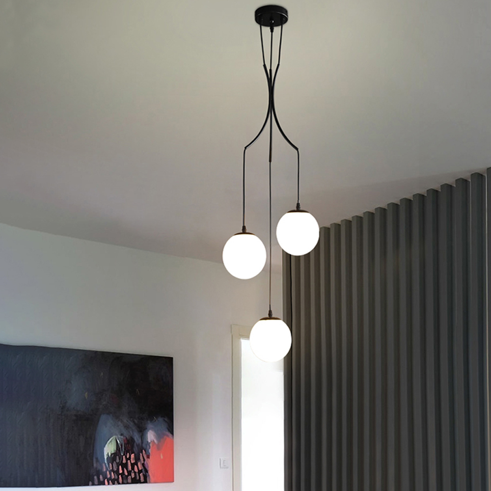 Loft Glass Chandelier Modern Bubble Brass Long Metal Pendant Light