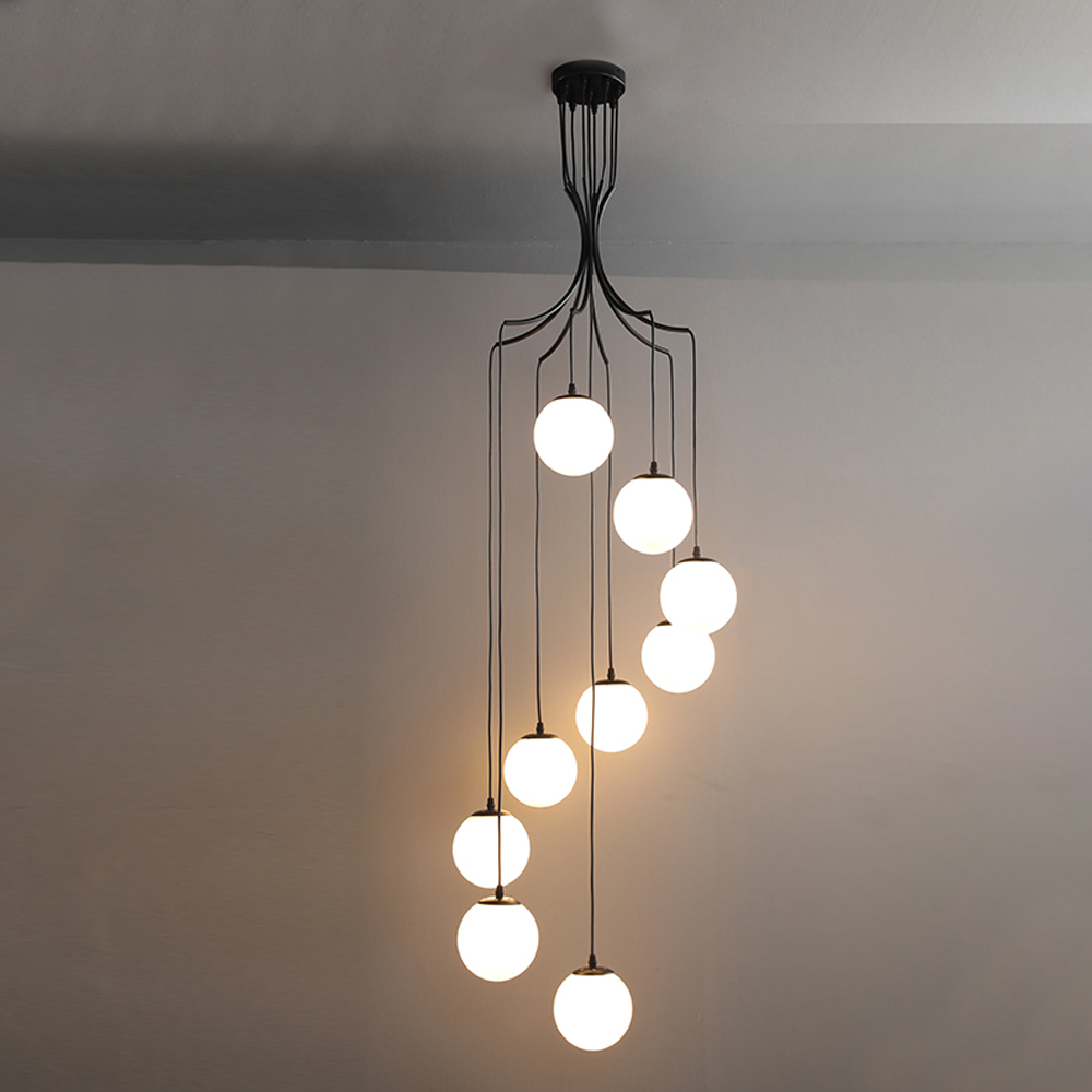 Loft Glass Chandelier Modern Bubble Brass Long Metal Pendant Light