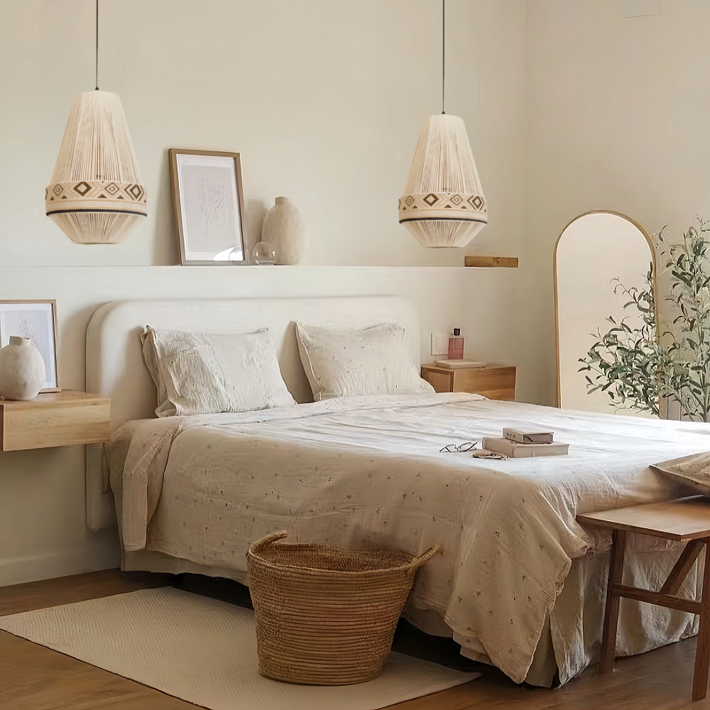 Bohemian Retro Style Hemp Rope Fabric Woven Pendant Light Bedroom