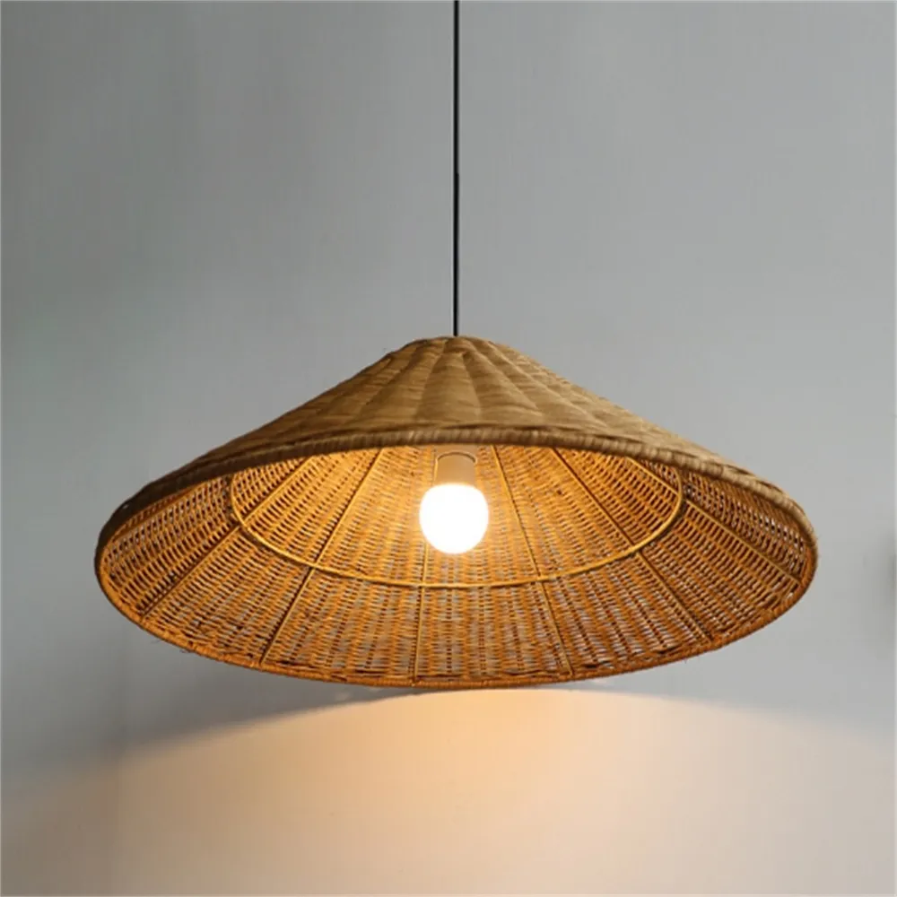 Woven Rattan Pendant Light Wicker Cone Lamp Shade