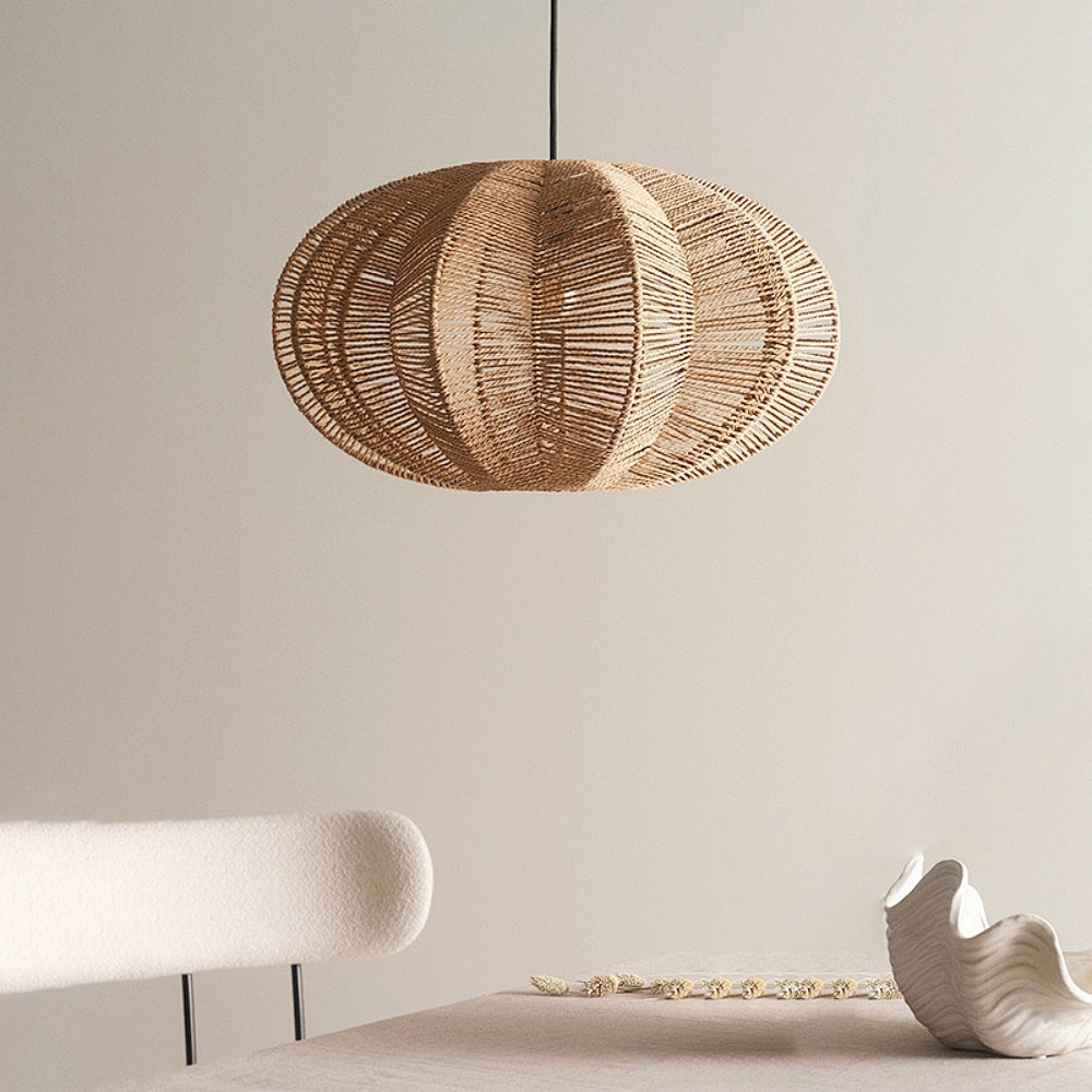 Bohemian Woven Rattan Oval Pendant Lamp Natural Textured Lighting