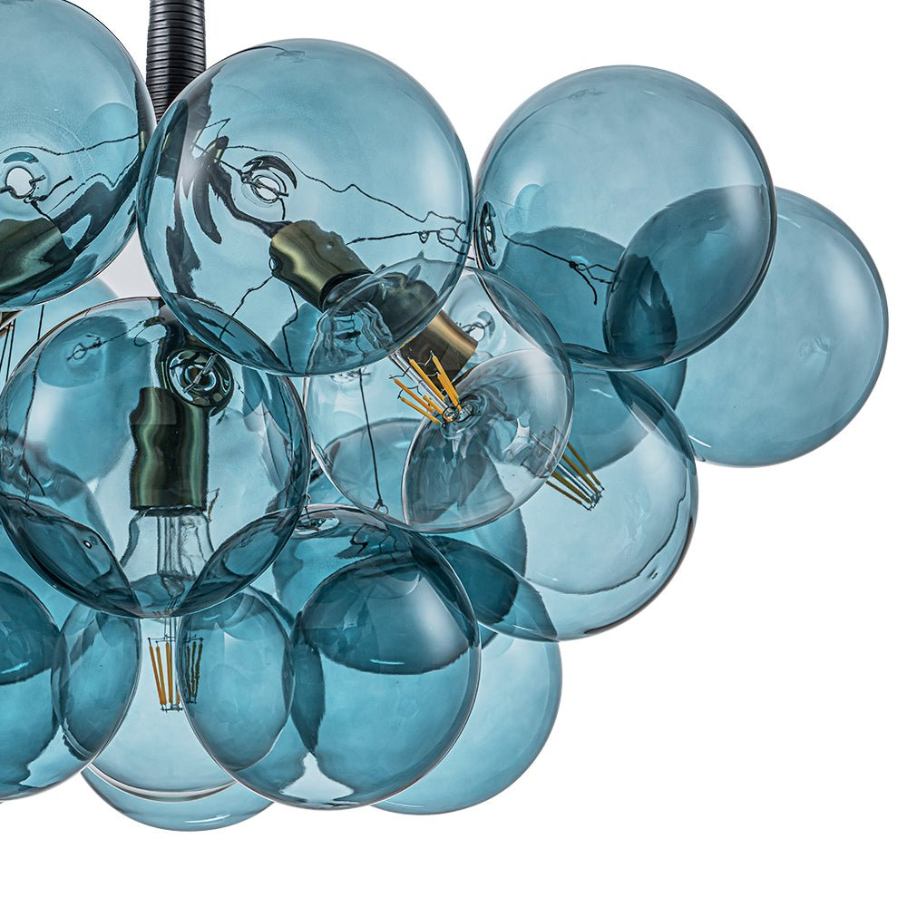 Modern Blue Glass Globe Bubble Chandelier Cluster Pendant Light