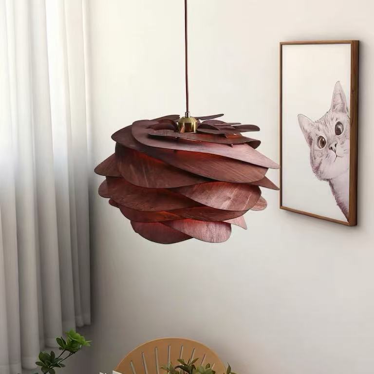Wabi Sabi Artisanal Retro Rose Shape Solid Wood Pendant Light