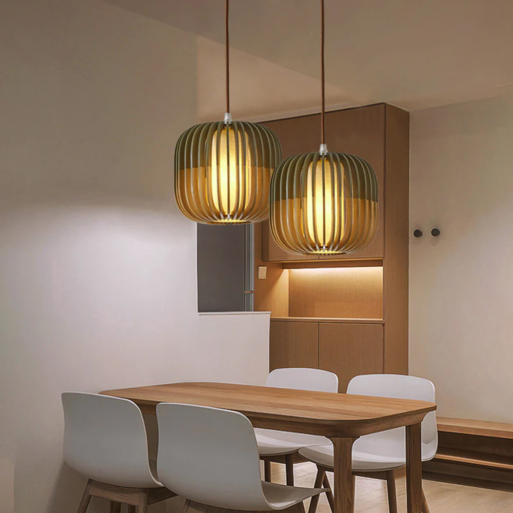 Nordic Wood Textured Dining Room Pendant Light