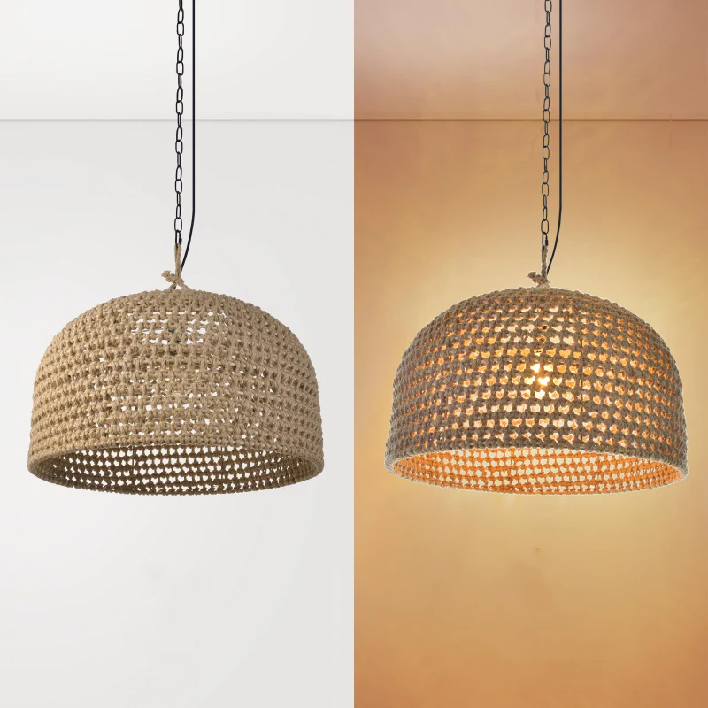 Retro Rattan Pendant Lights Kitchen Island Decor Hemp Rope Woven Lampshade