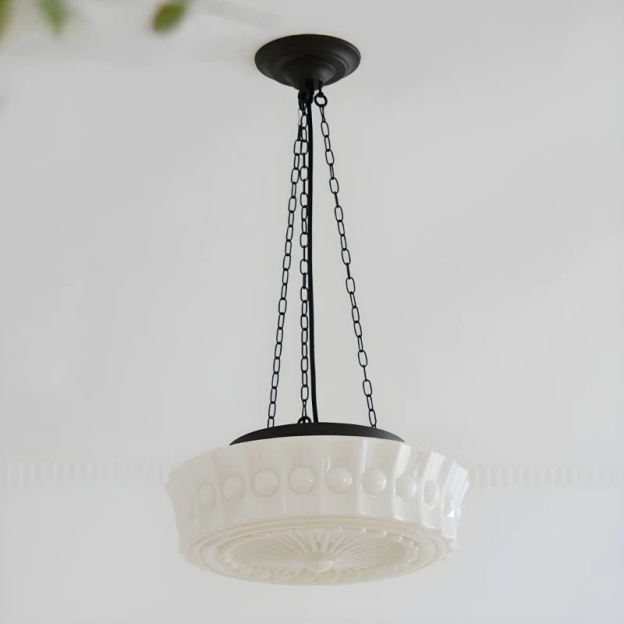 Living Room White Glass Chandelier Vintage Round Pendant Light