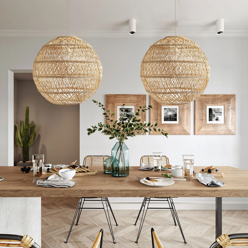 Basket Rattan Woven Lantern Chandelier Pendant Lamp Shade